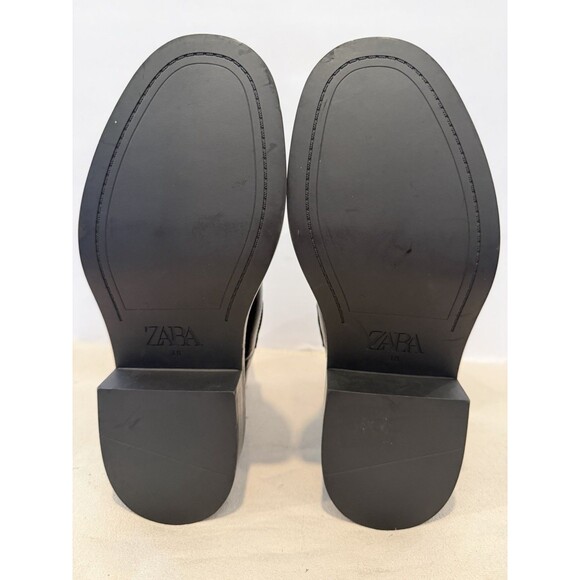 Zara Black Leather Black Ribbed Sock Ankle Boots Chelsea Women US 7.5 EUR 38 - Picture 14 of 15